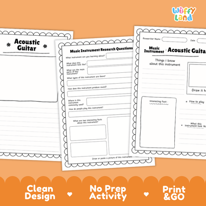 Acoustic Guitar Music Research Page Worksheets and Information Poster