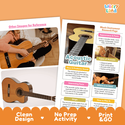 Acoustic Guitar Music Research Page Worksheets and Information Poster