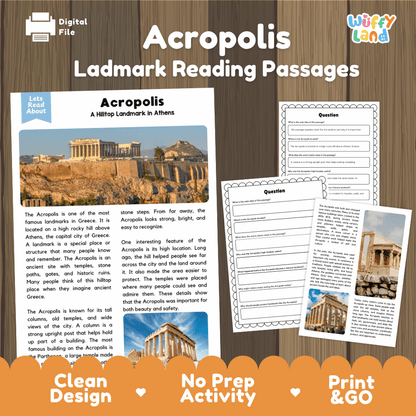 Acropolis landmark reading passages educational study unit featuring nonfiction reading worksheets and authentic Athens temple photography