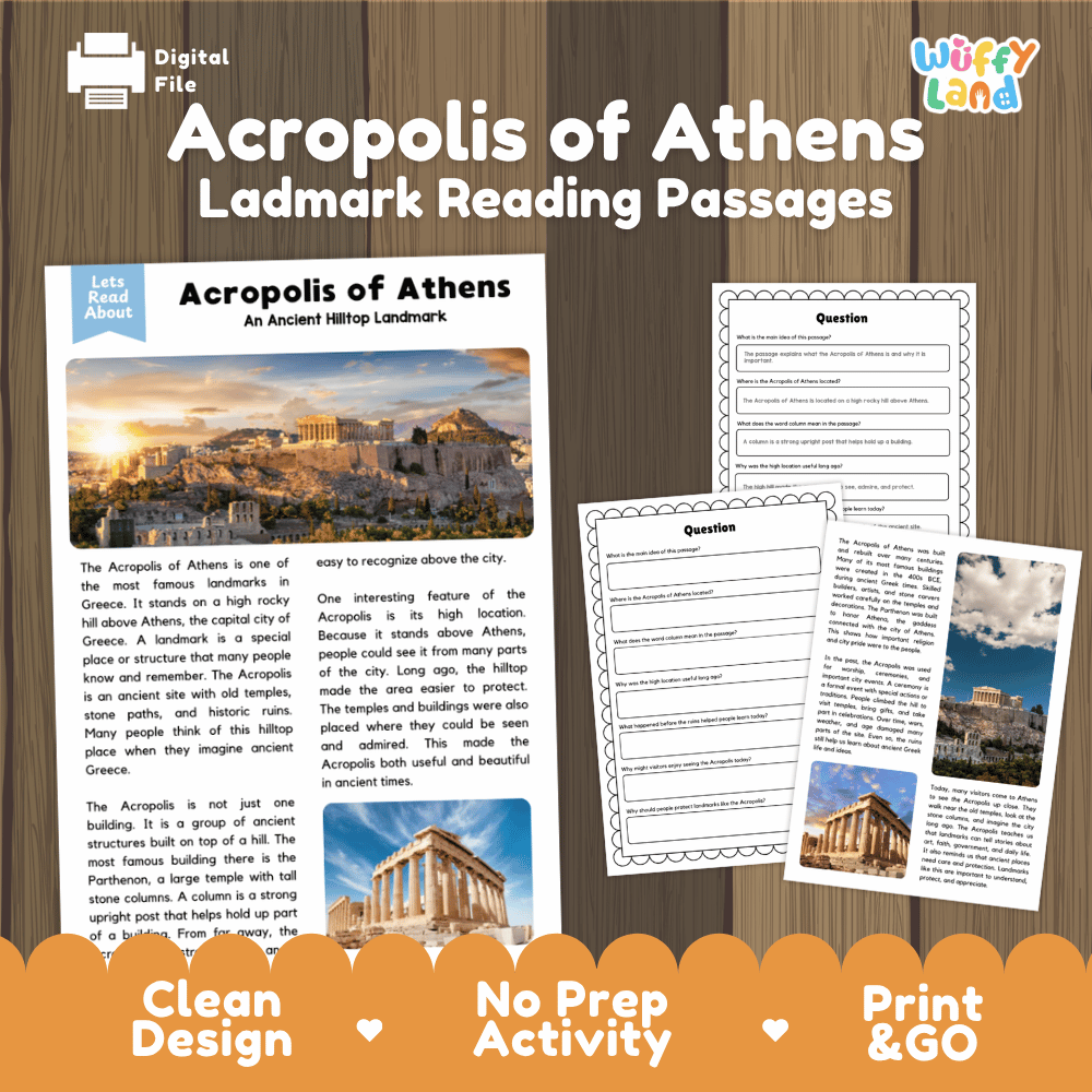 Acropolis of Athens Landmark Reading Passages and Comprehension Worksheets