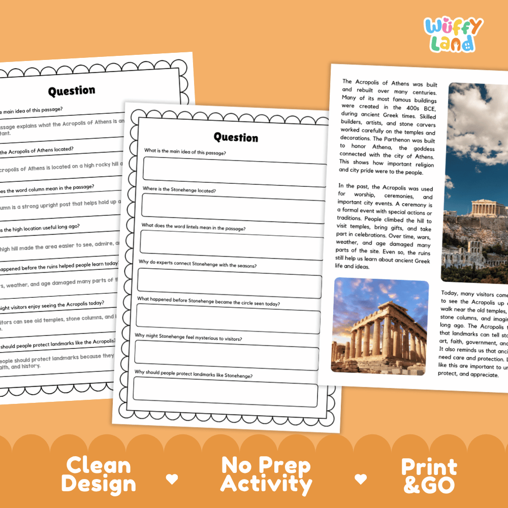 Acropolis of Athens Landmark Reading Passages and Comprehension Worksheets