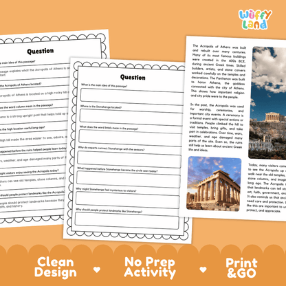 Acropolis of Athens Landmark Reading Passages and Comprehension Worksheets