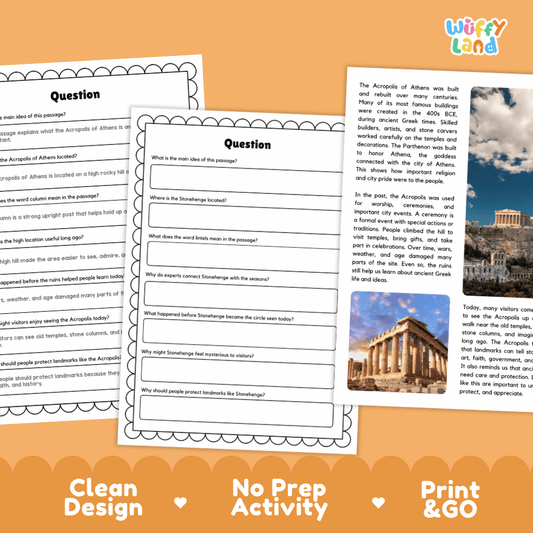 Acropolis of Athens Landmark Reading Passages and Comprehension Worksheets