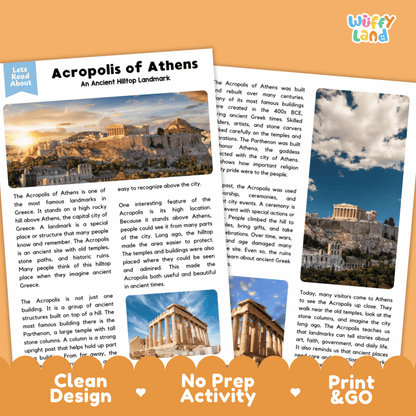 Acropolis of Athens Landmark Reading Passages and Comprehension Worksheets