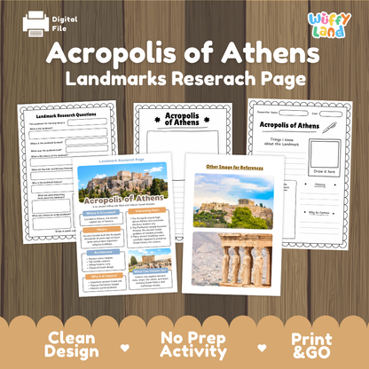 Acropolis of Athens Landmark Research Project | World Landmarks Worksheets & Fact Sheet