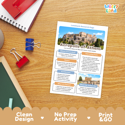 Acropolis of Athens Landmark Research Project | World Landmarks Worksheets & Fact Sheet