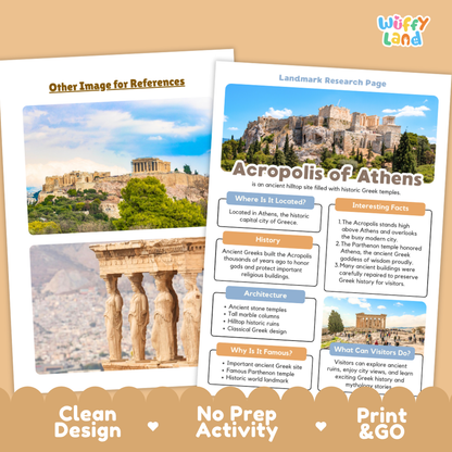 Acropolis of Athens Landmark Research Project | World Landmarks Worksheets & Fact Sheet