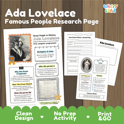Ada Lovelace Famous People Research Page Worksheets and Biography Activity