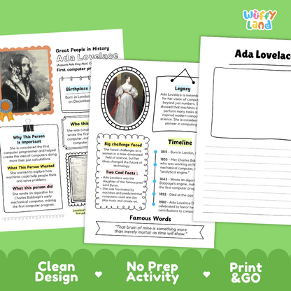 Ada Lovelace Famous People Research Page Worksheets and Biography Activity
