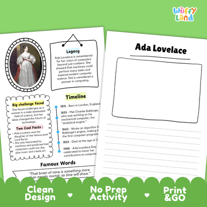 Ada Lovelace Famous People Research Page Worksheets and Biography Activity