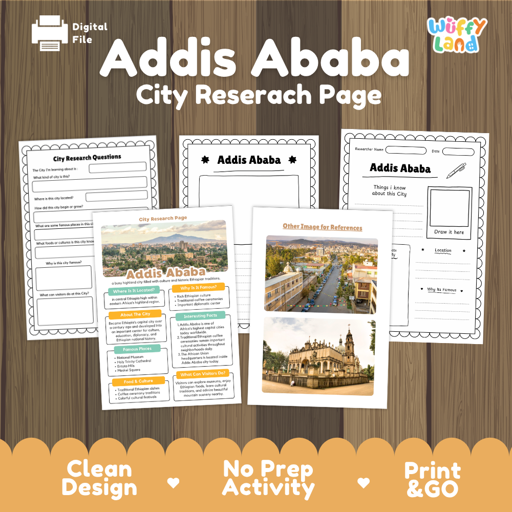 Addis Ababa City Research Project Worksheets and Fact Page Activity