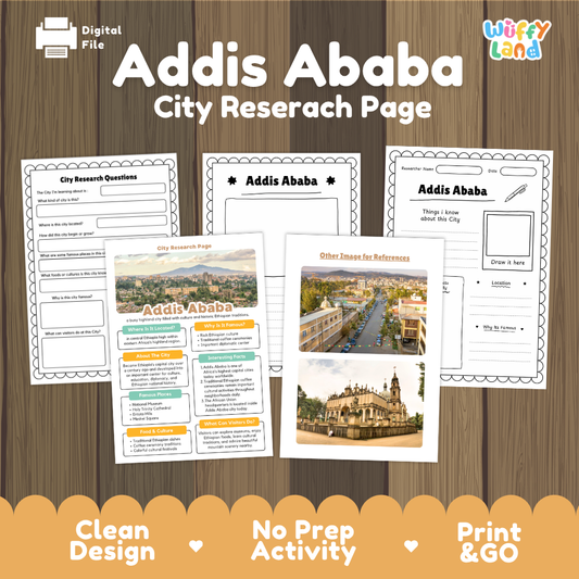 Addis Ababa City Research Project Worksheets and Fact Page Activity