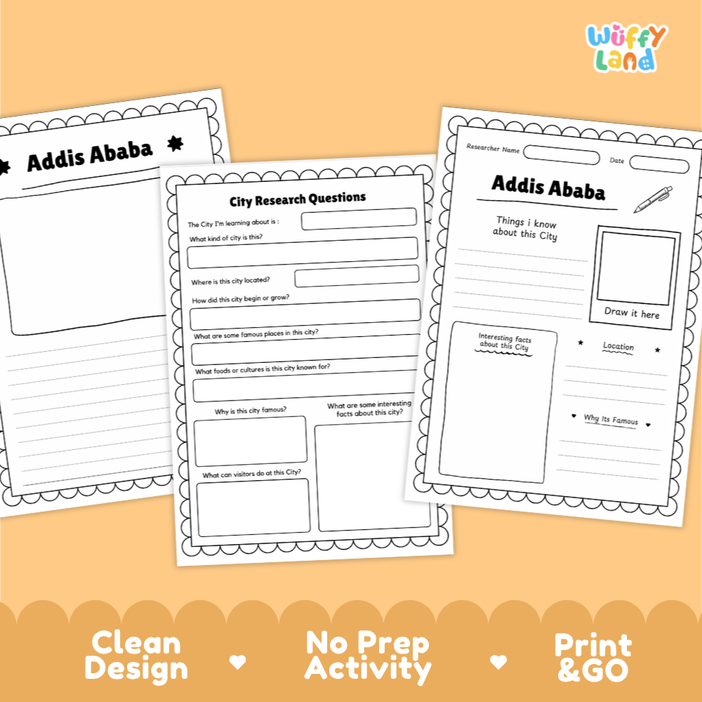 Addis Ababa City Research Project Worksheets and Fact Page Activity