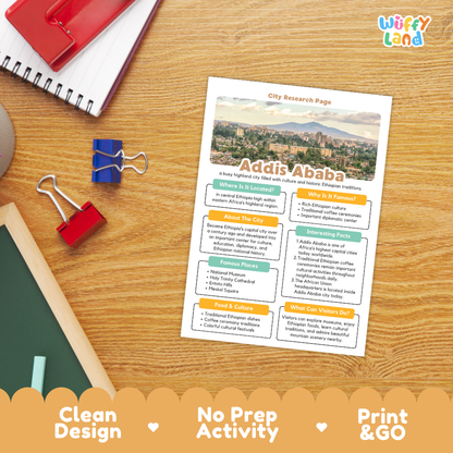 Addis Ababa City Research Project Worksheets and Fact Page Activity