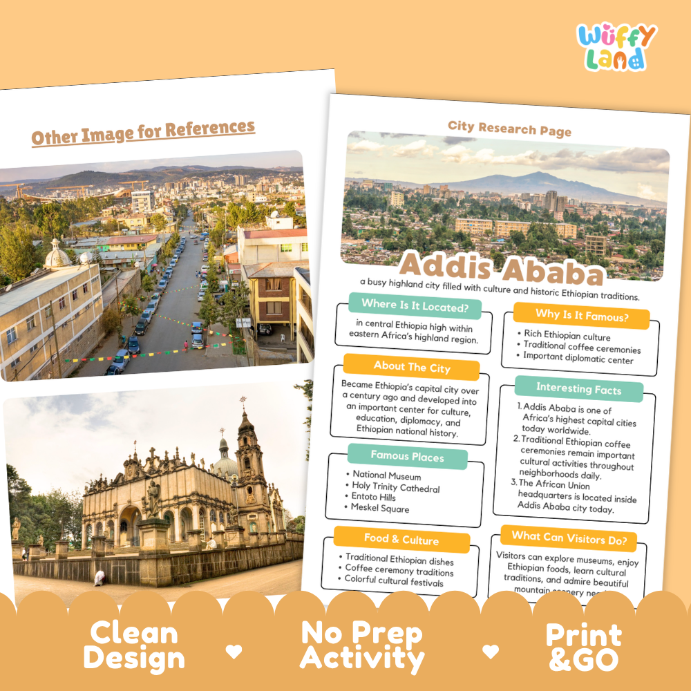 Addis Ababa City Research Project Worksheets and Fact Page Activity