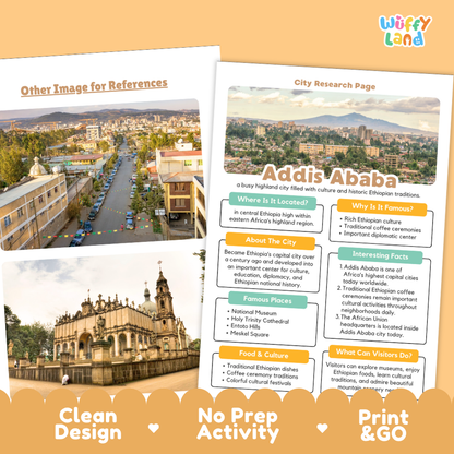 Addis Ababa City Research Project Worksheets and Fact Page Activity