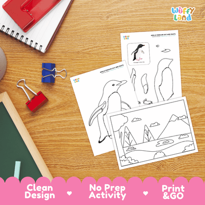 Adelie Penguin Cut and Paste Craft and Coloring Pages Activity Worksheets