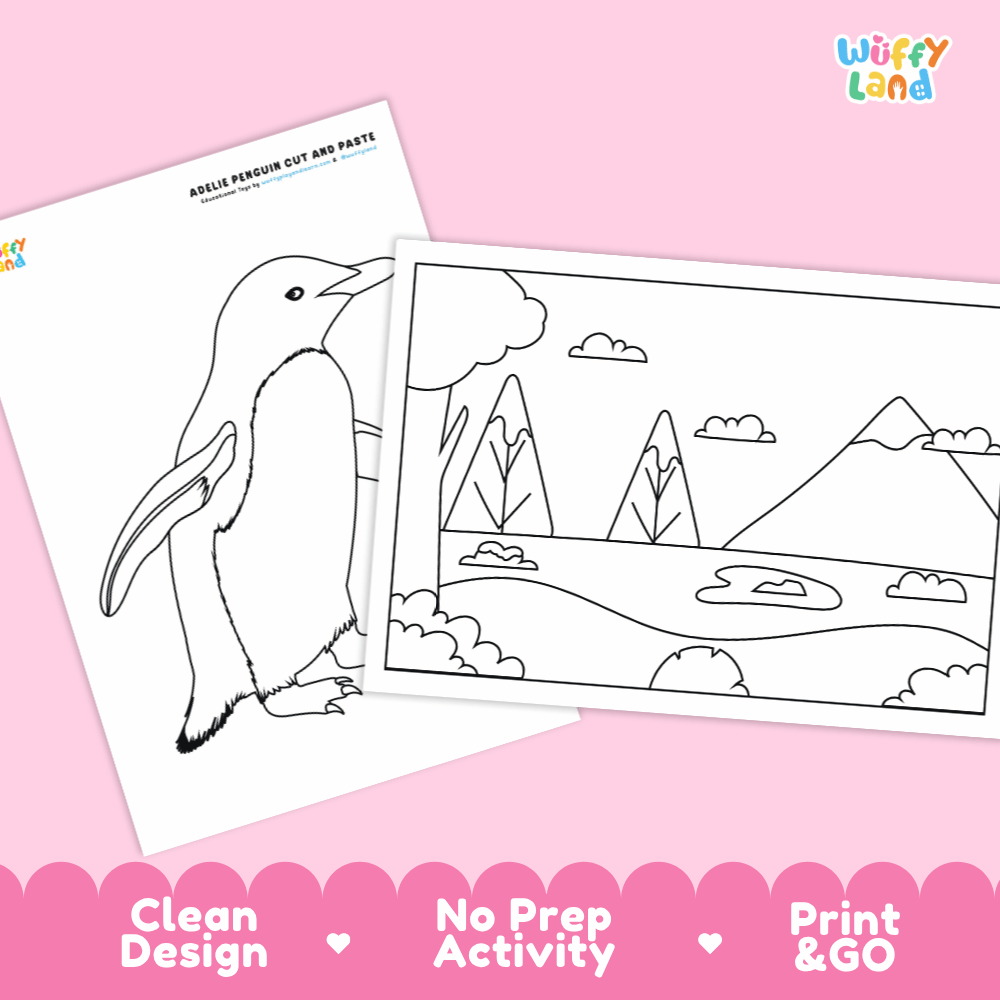 Adelie Penguin Cut and Paste Craft and Coloring Pages Activity Worksheets