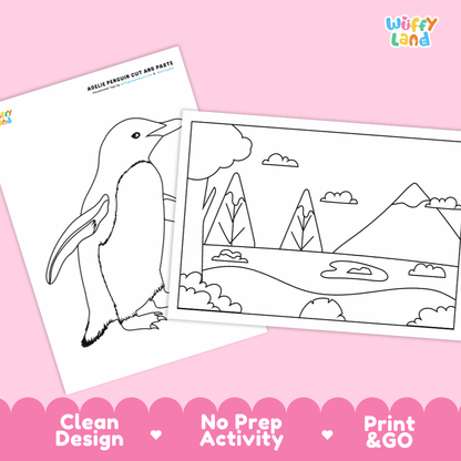 Adelie Penguin Cut and Paste Craft and Coloring Pages Activity Worksheets
