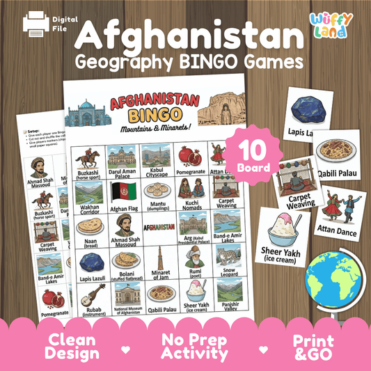 Afghanistan Geography BINGO Games Afghan Culture and Landmarks Activity