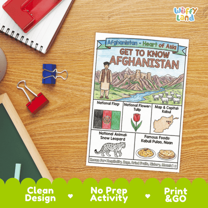 Afghanistan Geography Coloring Poster and Fact Sheet Printables