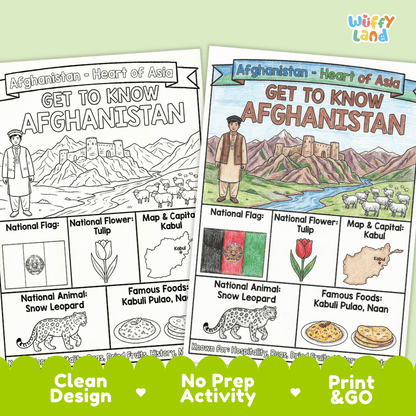 Afghanistan Geography Coloring Poster and Fact Sheet Printables