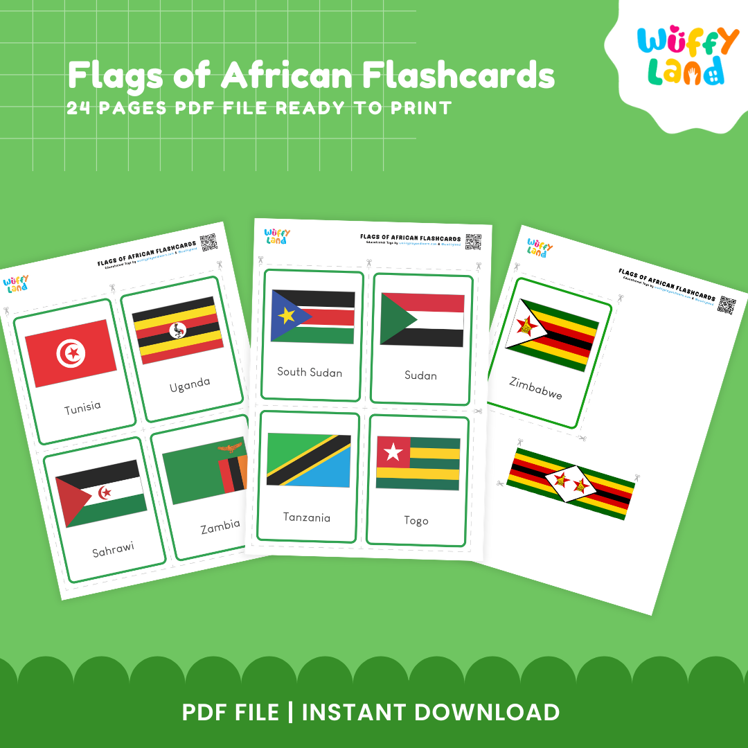 Africa geography flashcards featuring 57 flags for learning African countries, national flags and locations in world geography