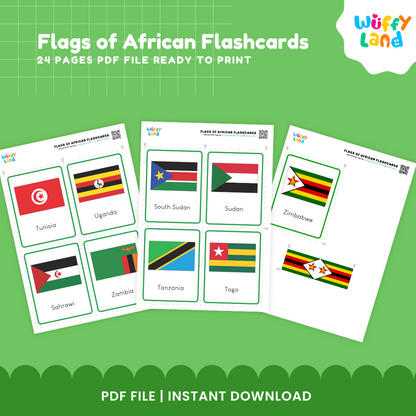 Africa geography flashcards featuring 57 flags for learning African countries, national flags and locations in world geography
