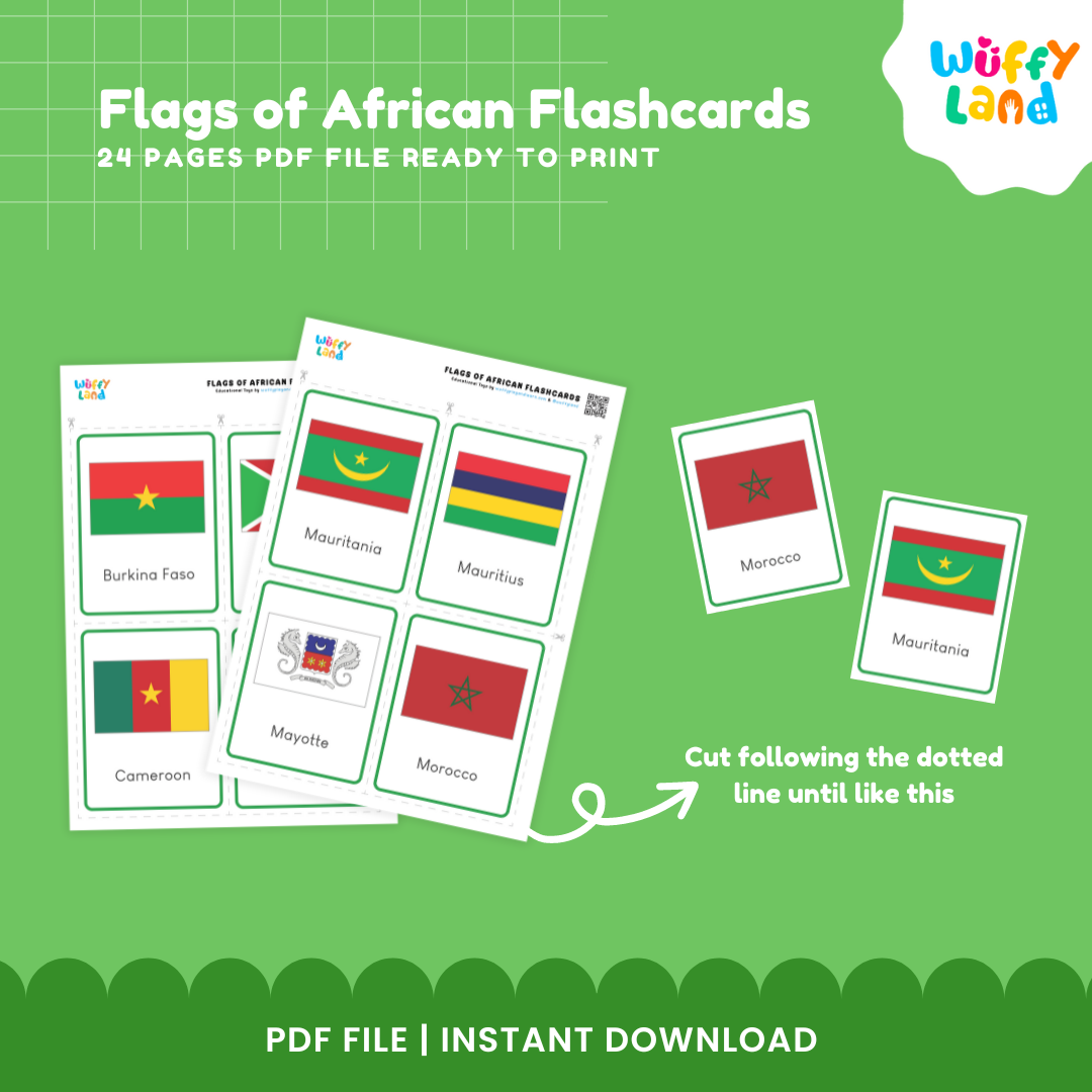 African country flags geography activity for kids designed to build flag recognition, country vocabulary and knowledge of Africa