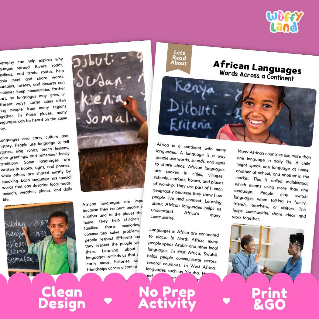 Teacher answer key page showing complete question solutions for African languages reading comprehension practice