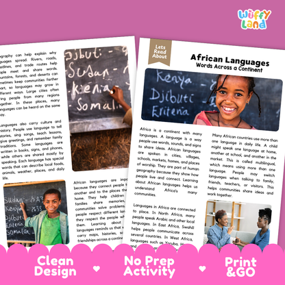 Teacher answer key page showing complete question solutions for African languages reading comprehension practice