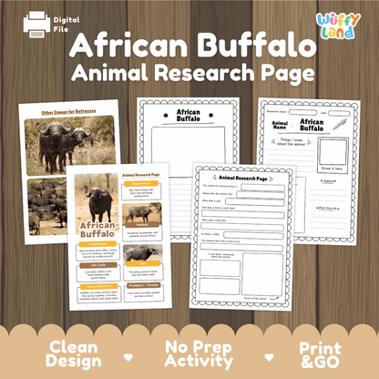 African Buffalo Animal Research Page Graphic Organizers and Worksheets