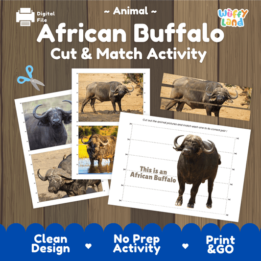 African Buffalo Cut and Match Activity Worksheets | Safari Animal Puzzle Printables