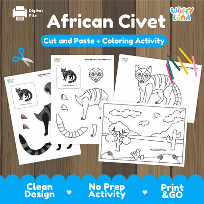 African Civet Cut and Paste Coloring Activity Worksheets