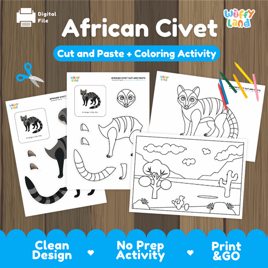 African Civet Cut and Paste Coloring Activity Worksheets