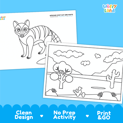 African Civet Cut and Paste Coloring Activity Worksheets