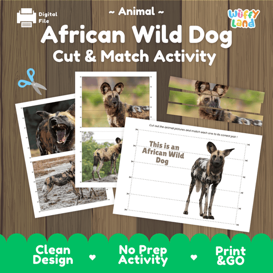 African Wild Dog Cut and Match Activity Worksheets | Safari Animal Puzzle Printables