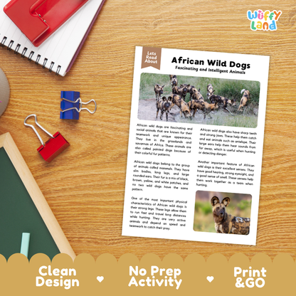 African Wild Dogs Reading Passage and Comprehension Questions with Answer Key Worksheets