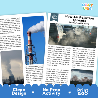 Complete teacher answer key worksheet providing detailed model responses for air pollution comprehension questions