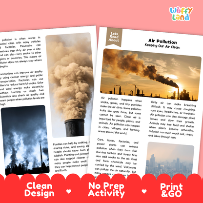 Teacher answer key page showing complete question solutions for Air Pollution environmental science reading comprehension practice
