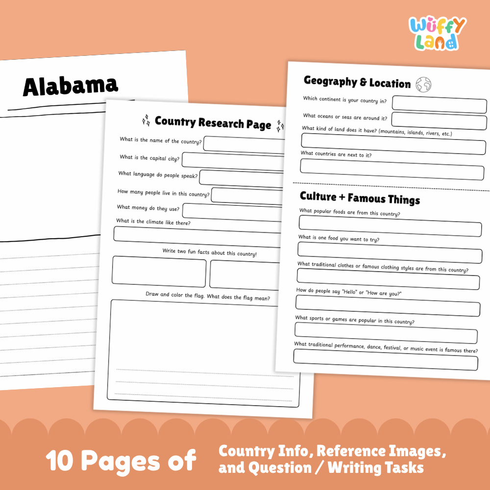 Alabama Country Research Project Worksheets and Activity Pages