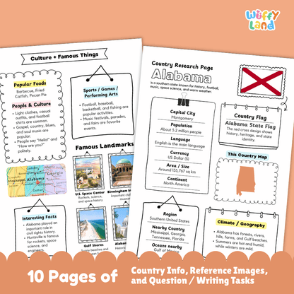 Alabama Country Research Project Worksheets and Activity Pages