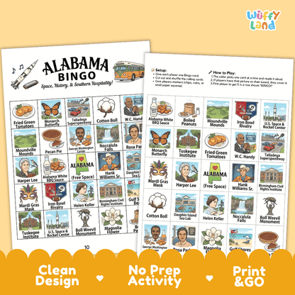 Alabama Geography BINGO Game State History and Symbols Activity Printable