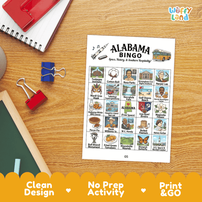 Alabama Geography BINGO Game State History and Symbols Activity Printable