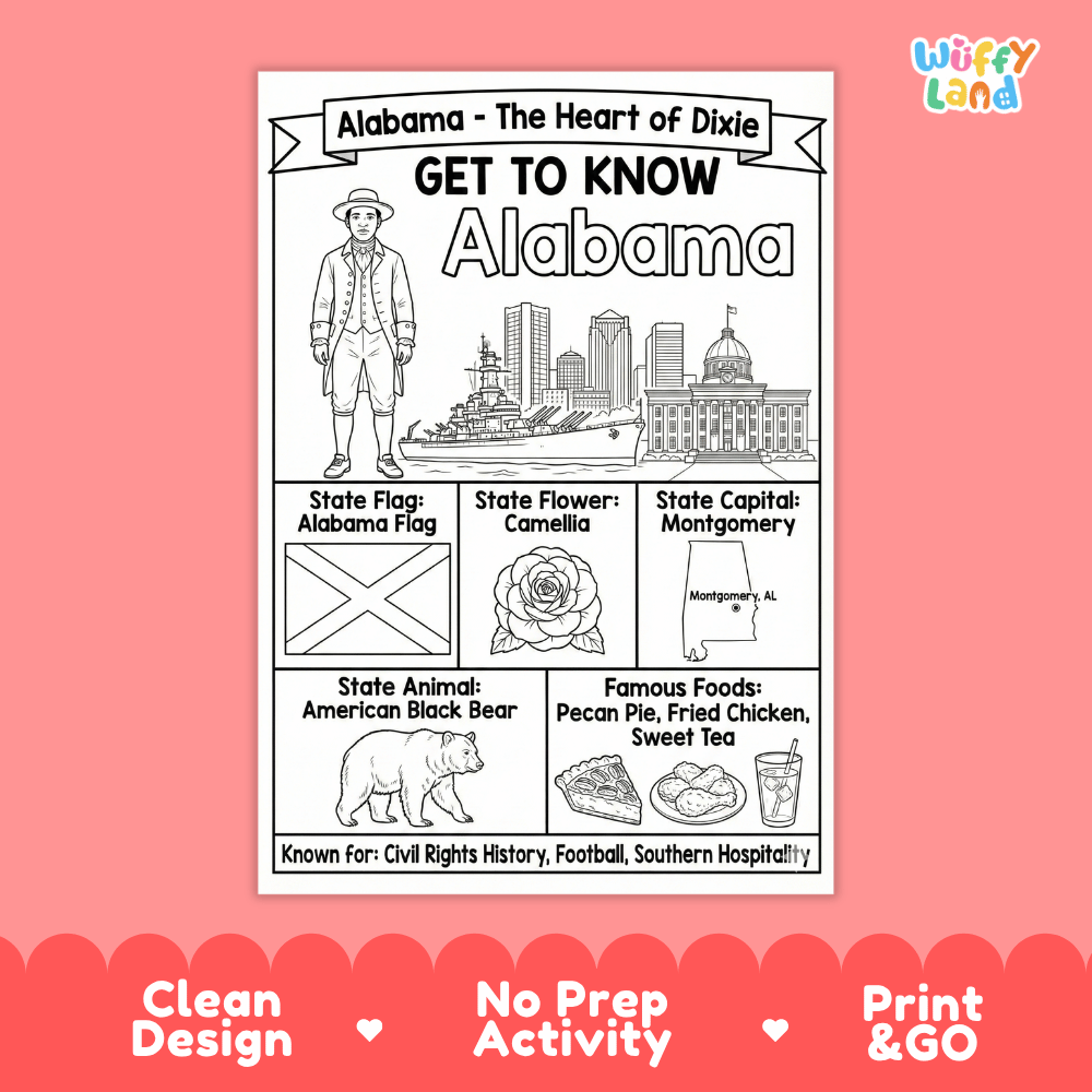 Alabama Geography Coloring Poster Worksheets