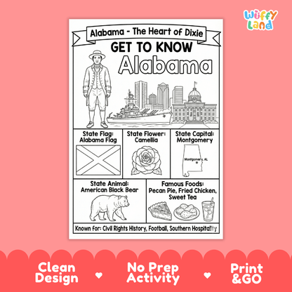 Alabama Geography Coloring Poster Worksheets
