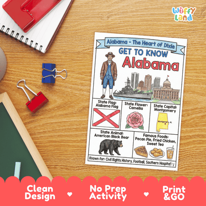 Alabama Geography Coloring Poster Worksheets