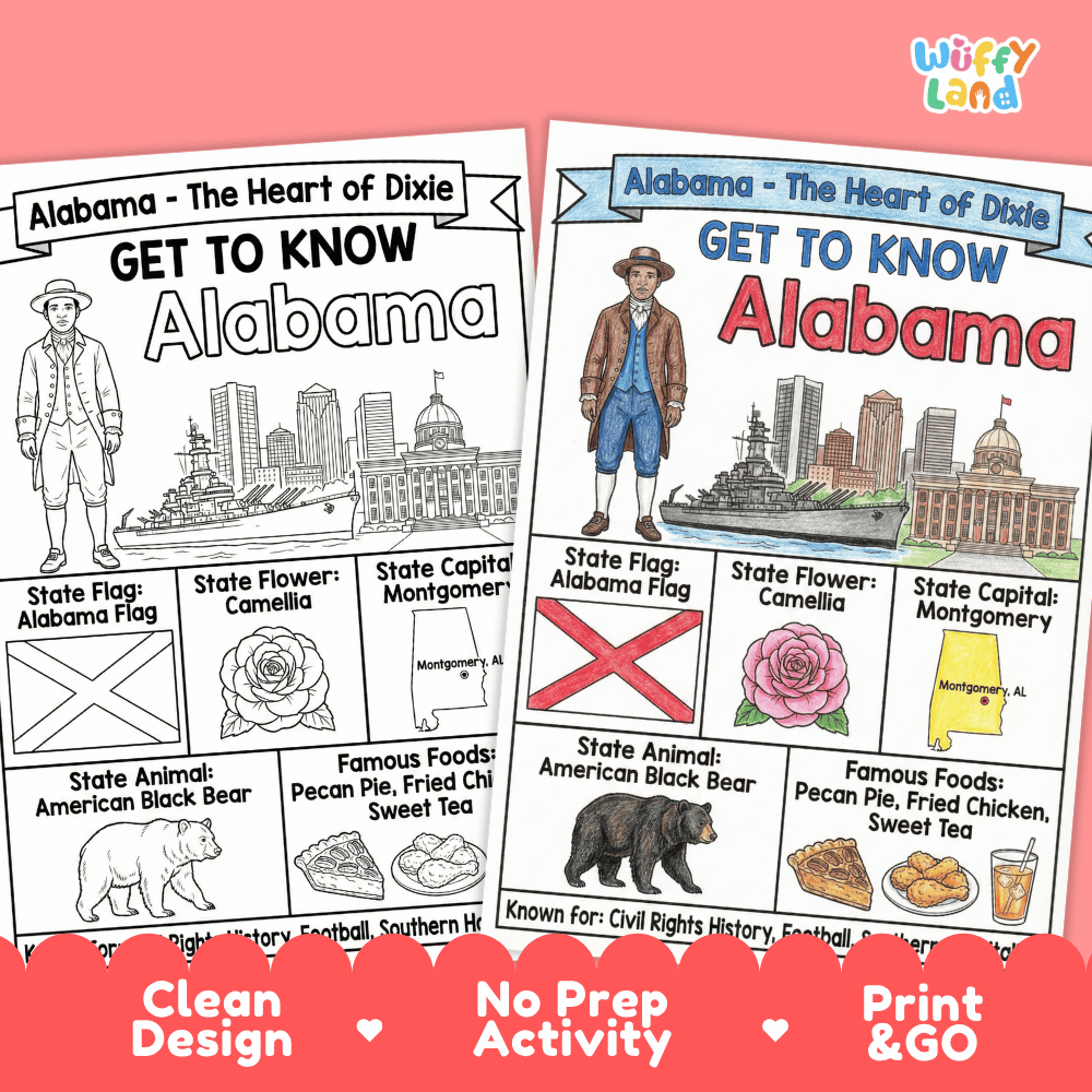 Alabama Geography Coloring Poster Worksheets
