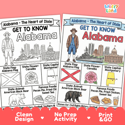 Alabama Geography Coloring Poster Worksheets