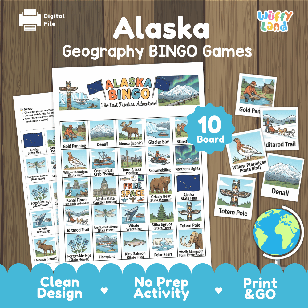 Alaska Geography BINGO Game The Last Frontier Activity Printable Boards